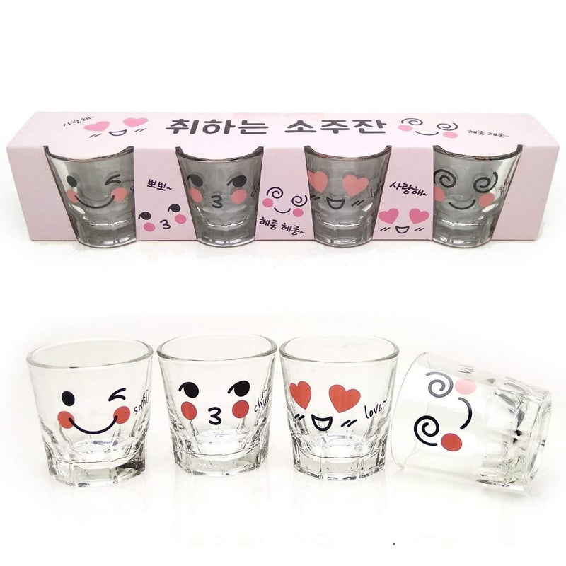 LENITH] Korean Soju Shot Glasses Sets, 1.7 oz, Character Clear Glass, Heart Shaped Glass for Whiskey,Tequila and Liquor. (Characters) - Image 2